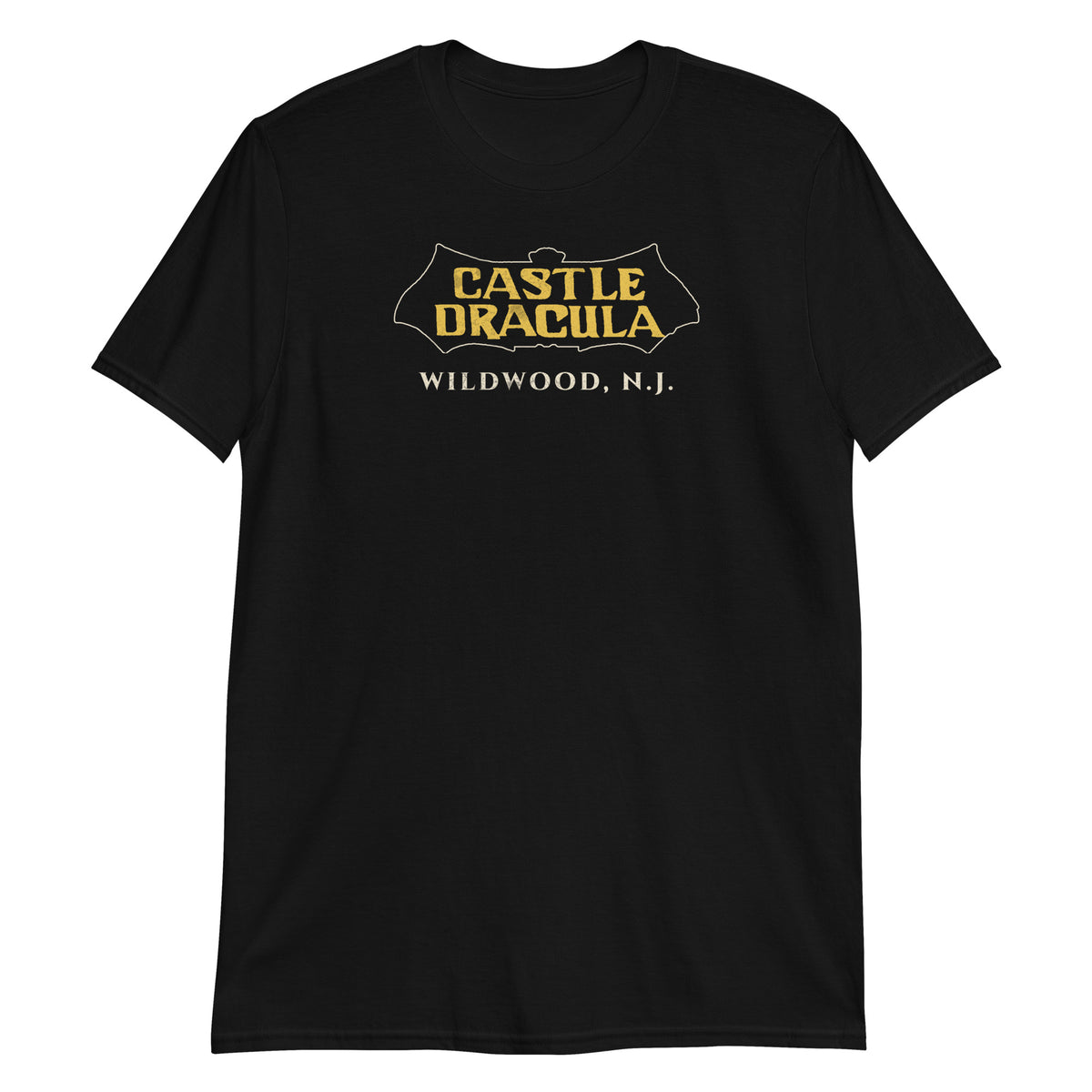 Castle Dracula Wildwood NJ vintage haunted attraction t-shirt, Black, front