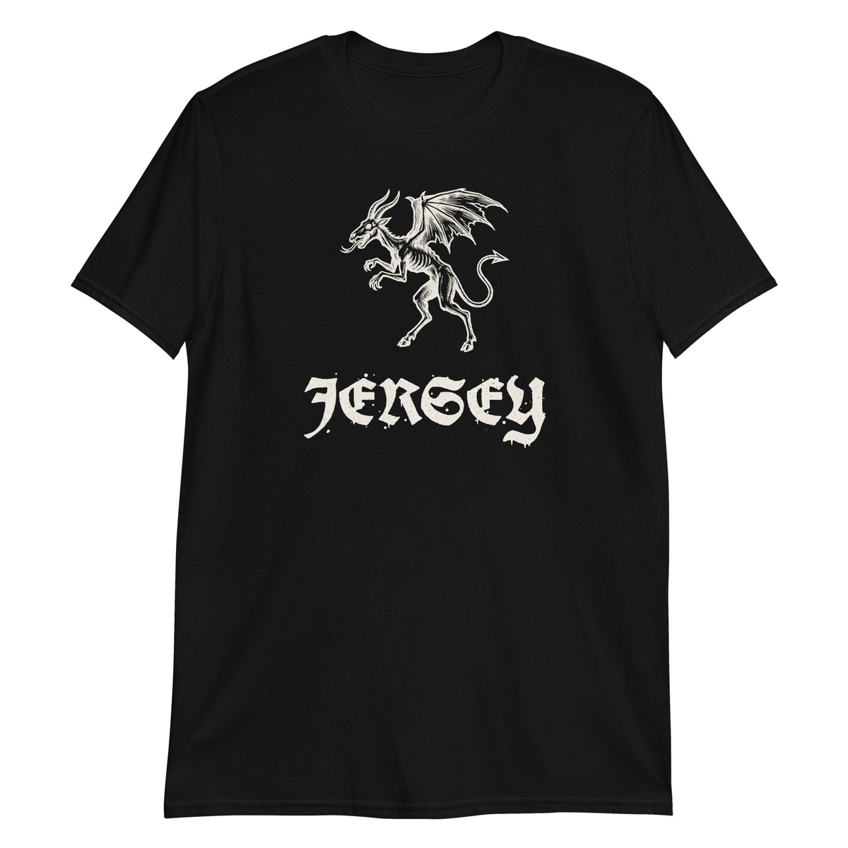 Jersey Devil woodcut NJ Pine Barrens legend t-shirt, Black, front