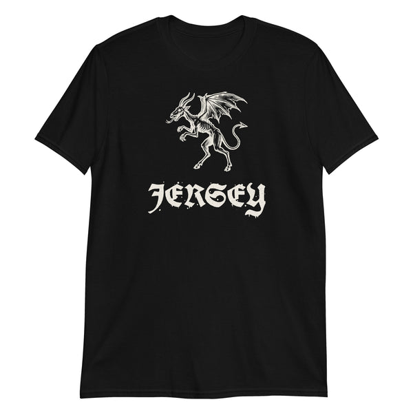 Jersey Devil woodcut NJ Pine Barrens legend t-shirt, Black, front
