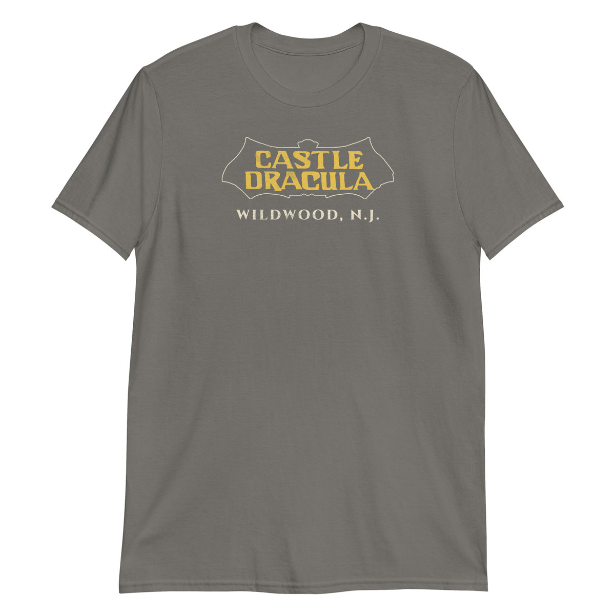 Castle Dracula Wildwood NJ vintage haunted attraction t-shirt, Charcoal, front
