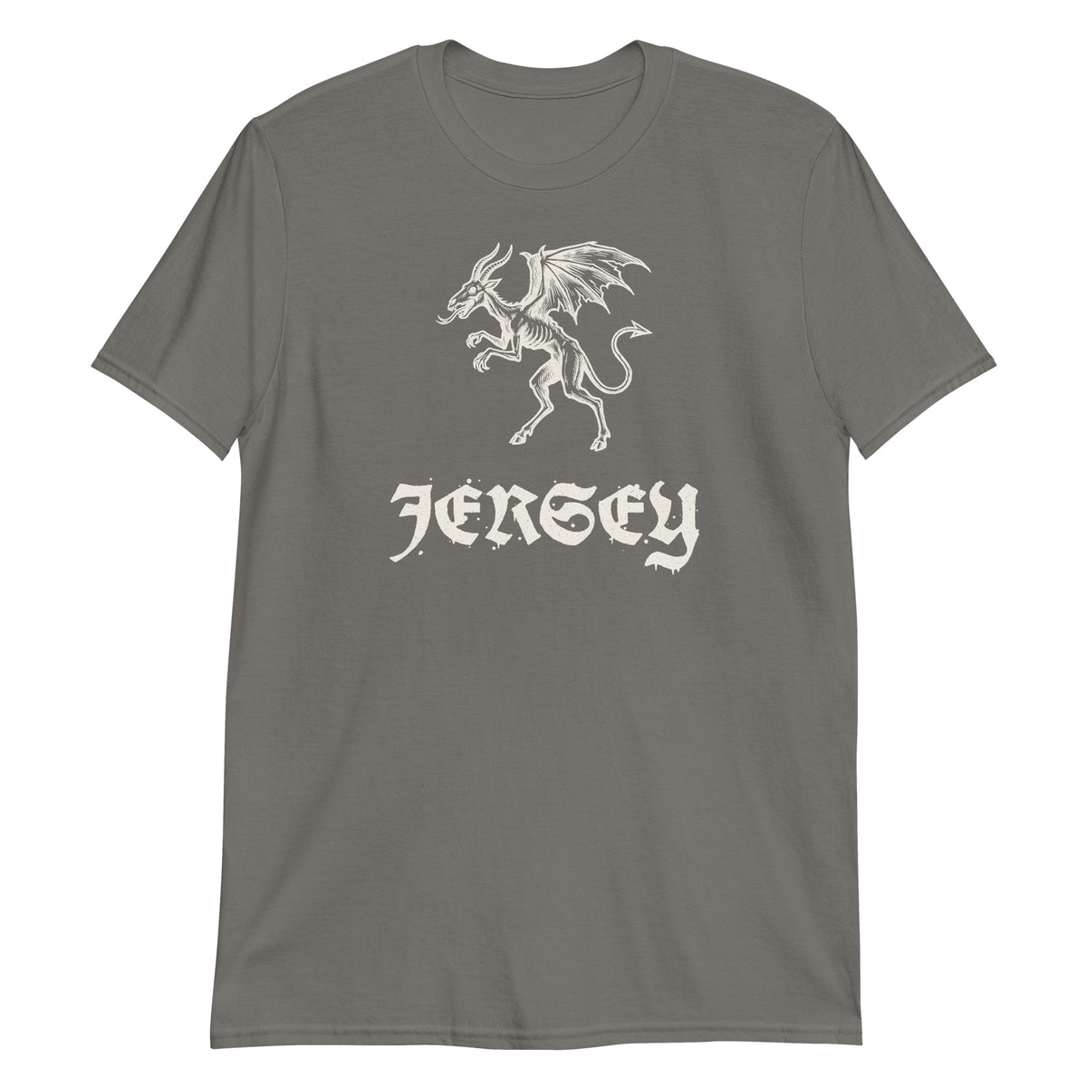 Jersey Devil woodcut NJ Pine Barrens legend t-shirt, Charcoal, front