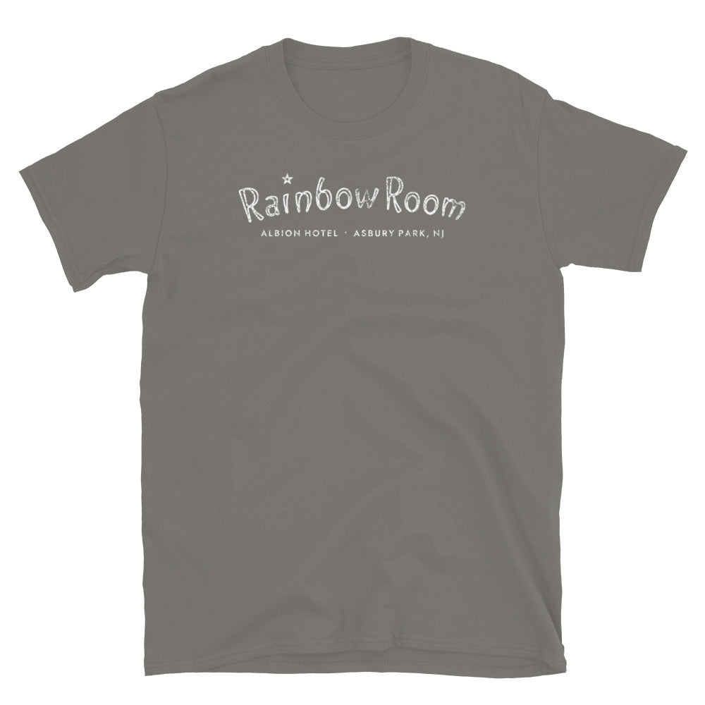 Rainbow Room Albion Hotel Asbury Park NJ neon sign vintage t-shirt, Charcoal, front