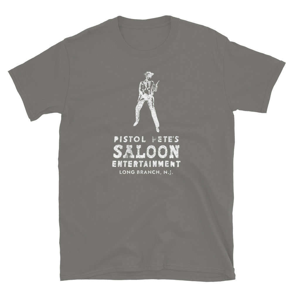 Pistol Pete's Saloon Long Branch NJ vintage t-shirt, Charcoal, front