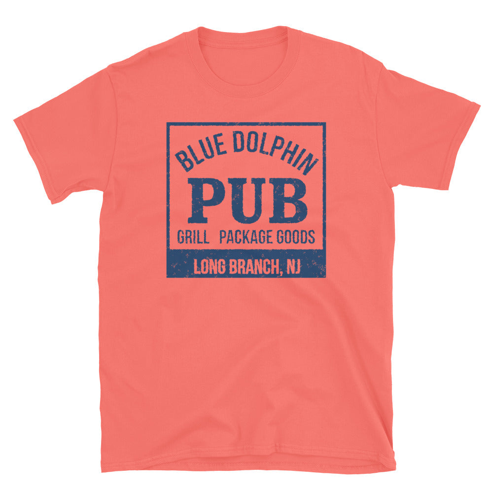 Blue Dolphin Pub Long Branch NJ vintage t-shirt, coral silk, front