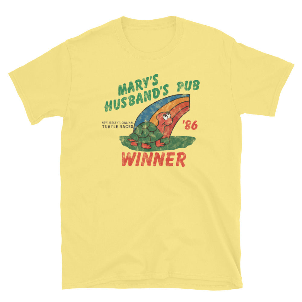 Mary's Husband's Pub / Turtle Race Winner '86 - BELMAR - Short-Sleeve Unisex T-Shirt Cornsilk