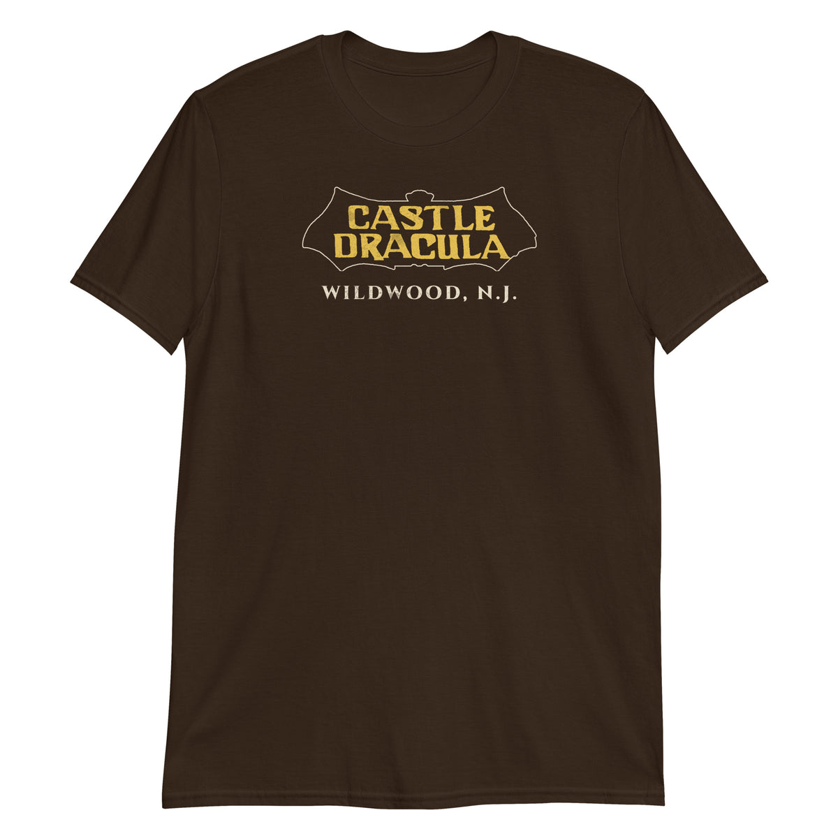 Castle Dracula Wildwood NJ vintage haunted attraction t-shirt, Dark Chocolate, front