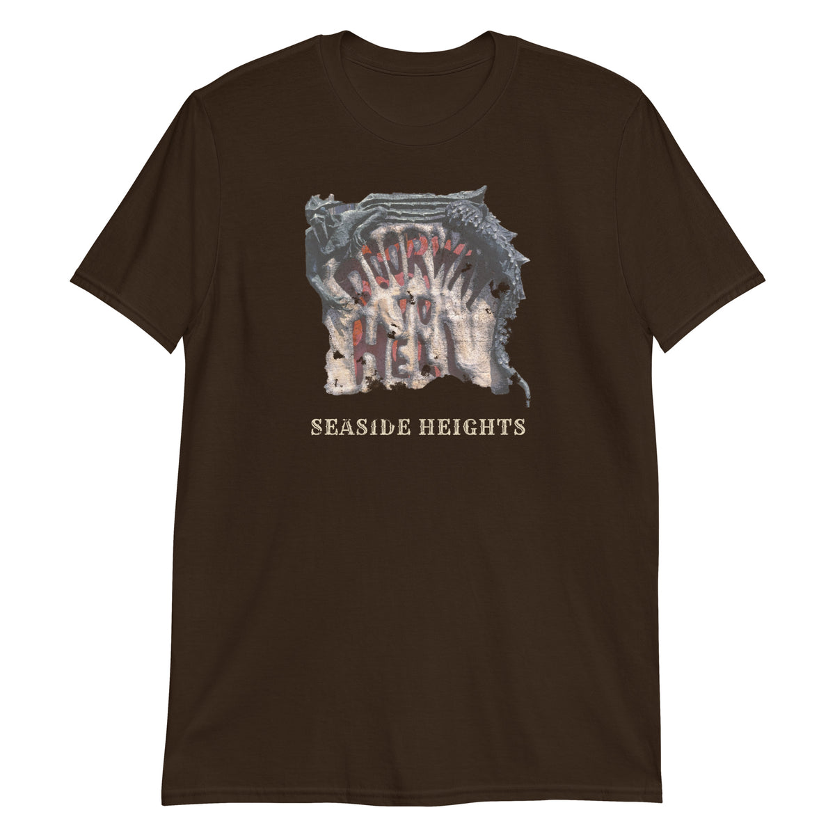 Doorway to Hell Seaside Heights NJ vintage haunted house t-shirt, Dark Chocolate, front