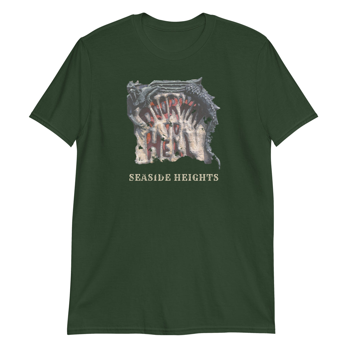 Doorway to Hell Seaside Heights NJ vintage haunted house t-shirt, Forest Green, front