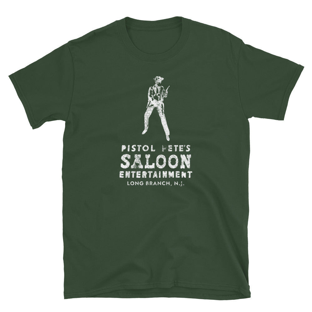 Pistol Pete's Saloon Long Branch NJ vintage t-shirt, Forest Green, front