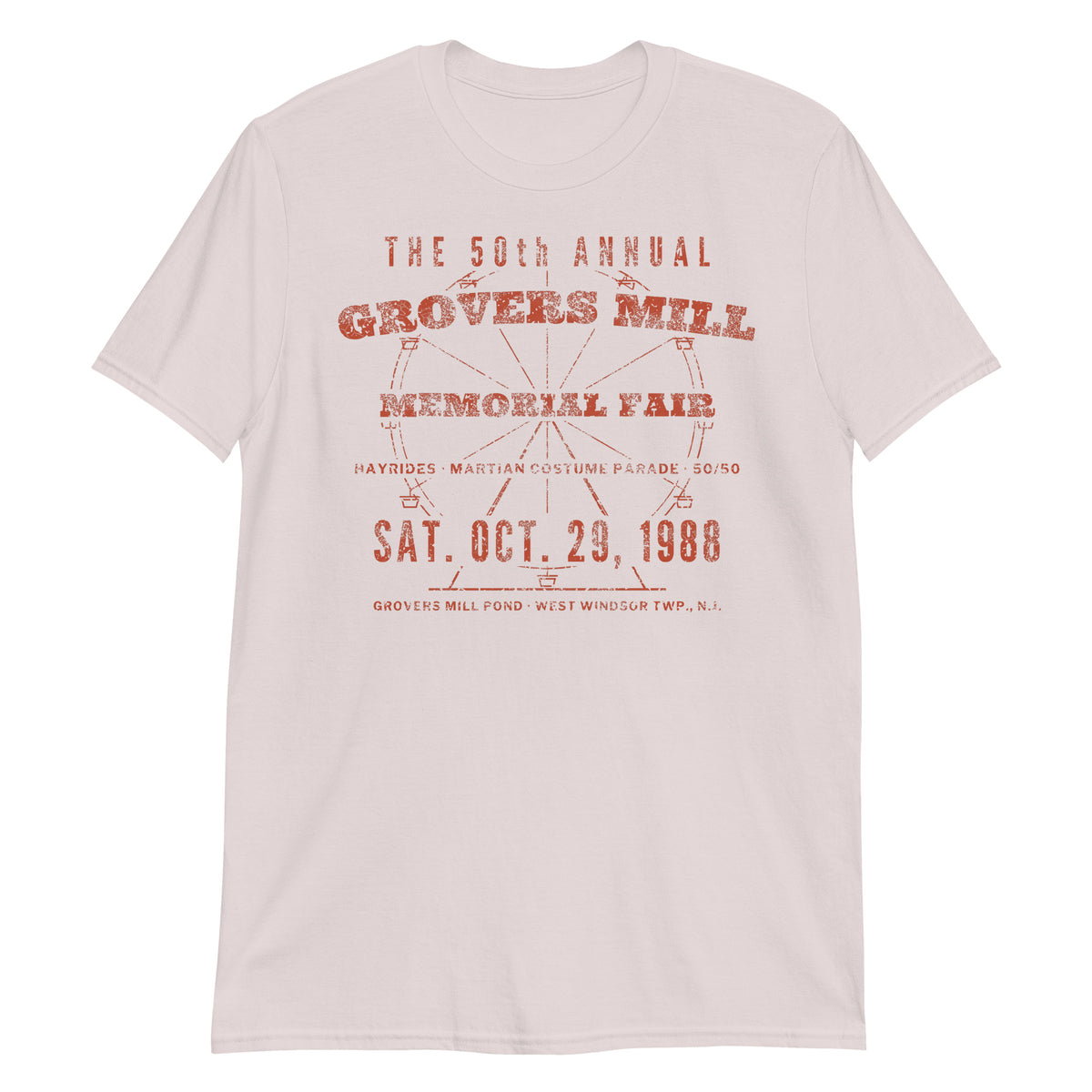 Grovers Mill Memorial Fair West Windsor NJ War of the Worlds t-shirt, Ice Grey, front