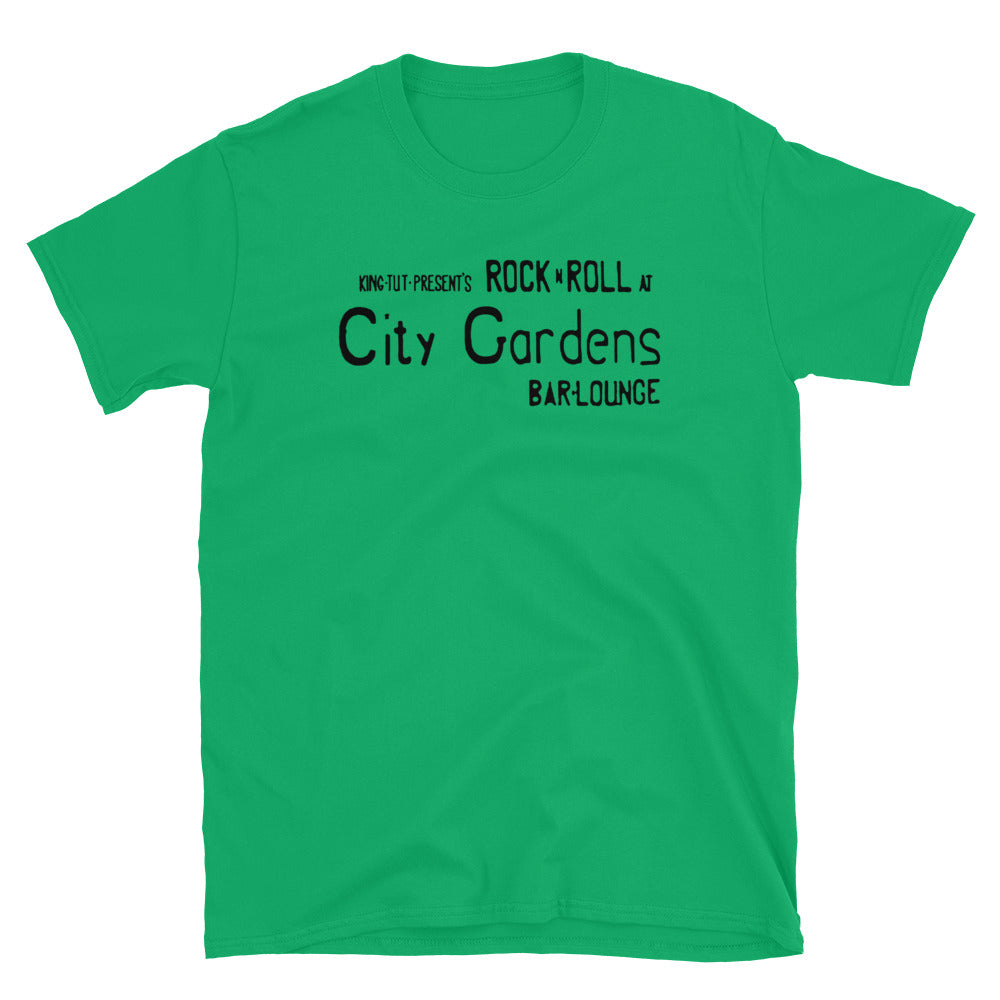 City Gardens Trenton NJ wall sign vintage t-shirt, Irish Green, front