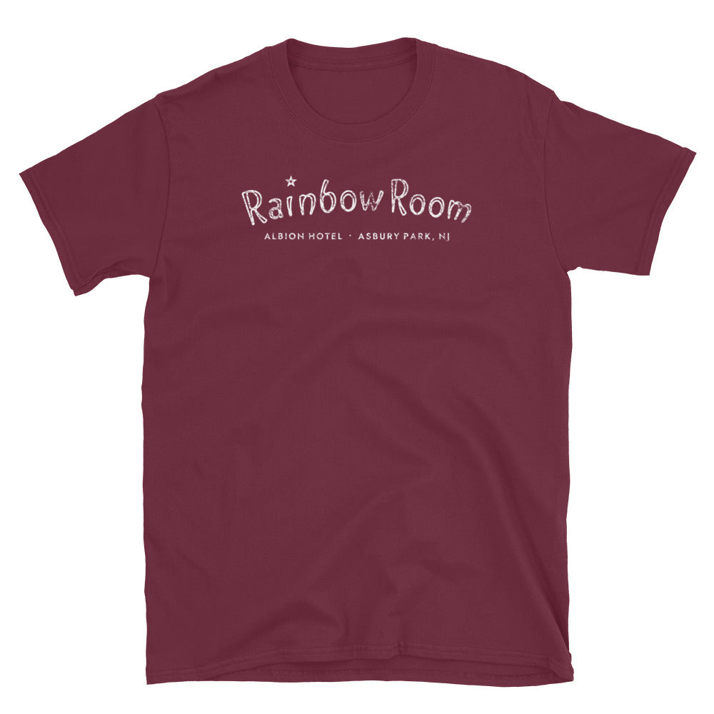 Rainbow Room Albion Hotel Asbury Park NJ neon sign vintage t-shirt, Maroon, front