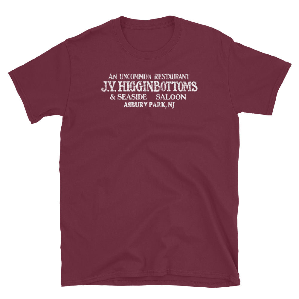 J.V. Higginbottoms Asbury Park NJ vintage t-shirt, Maroon, front