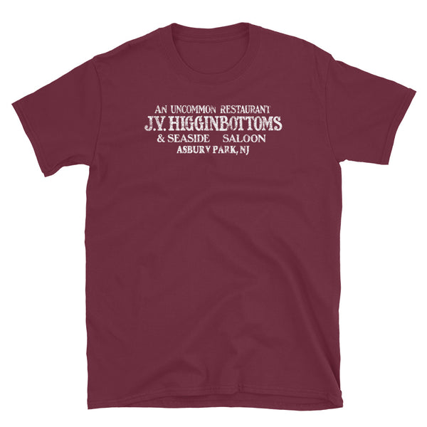 J.V. Higginbottoms Asbury Park NJ vintage t-shirt, Maroon, front
