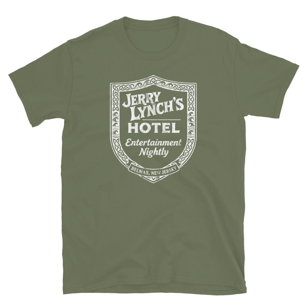 Jerry Lynch's Hotel - BELMAR - Short-Sleeve Unisex T-Shirt Military Green