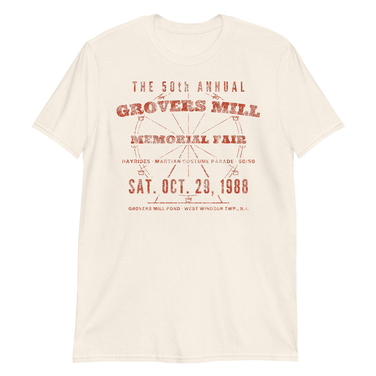 Grovers Mill Memorial Fair West Windsor NJ War of the Worlds t-shirt, Natural, front