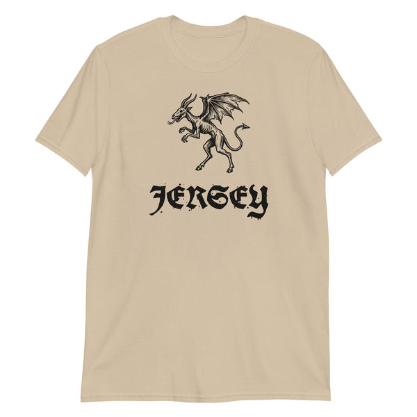 Jersey Devil woodcut NJ Pine Barrens legend t-shirt, Sand, front