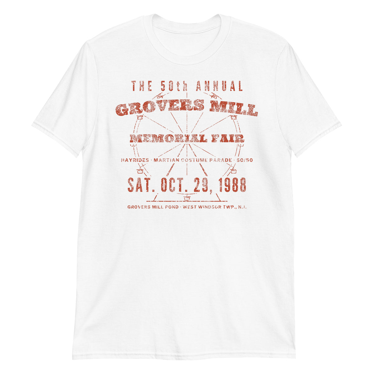 Grovers Mill Memorial Fair West Windsor NJ War of the Worlds t-shirt, White, front