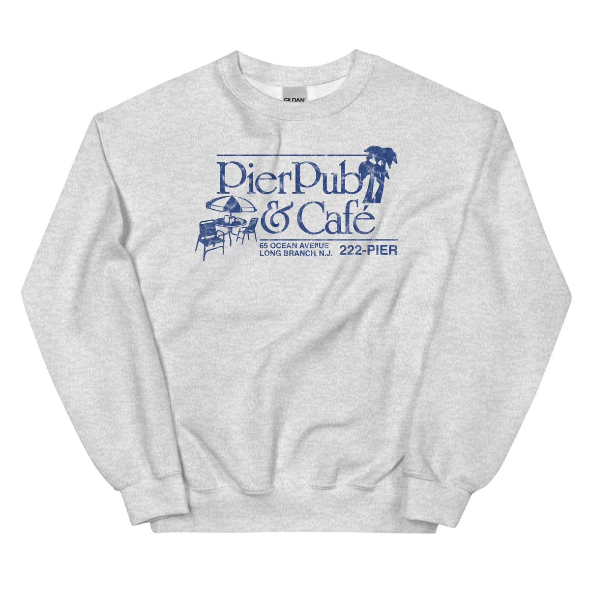 Pier Pub Long Branch NJ vintage crewneck sweatshirt, Ash, front