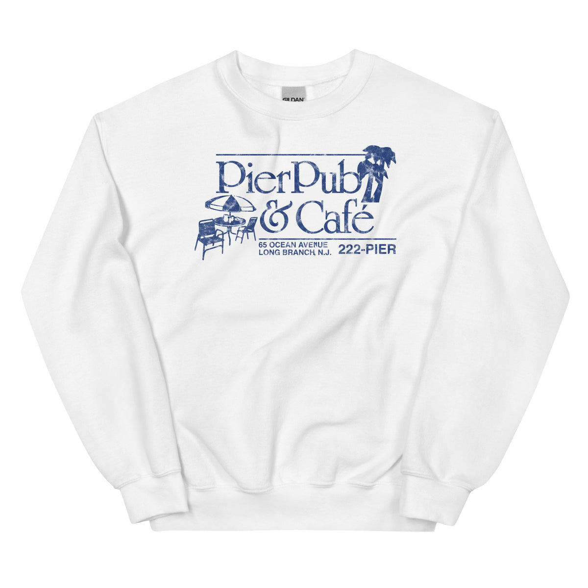 Pier Pub Long Branch NJ vintage crewneck sweatshirt, White, front
