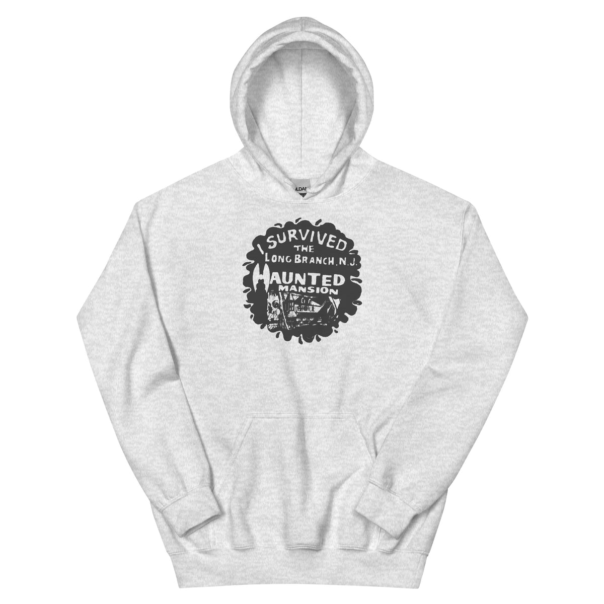 I Survived the Haunted Mansion Long Branch NJ vintage hoodie, Ash, front