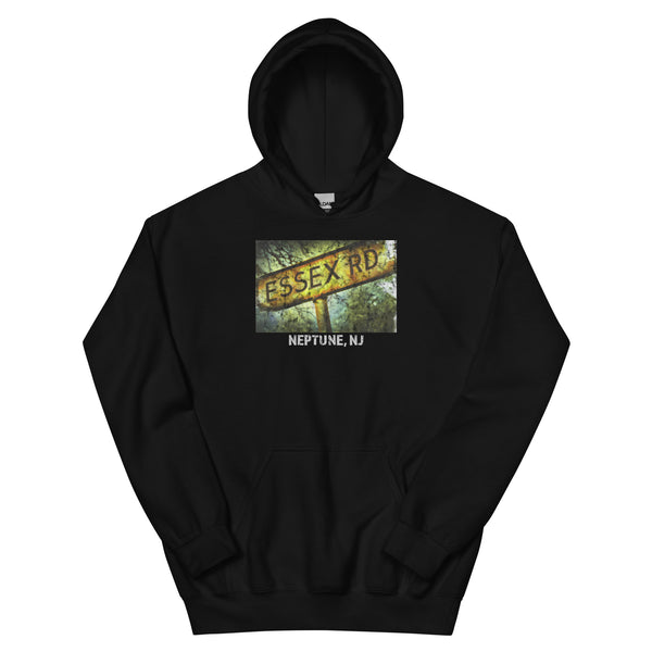 Essex Rd. Neptune NJ vintage hoodie, Black, front