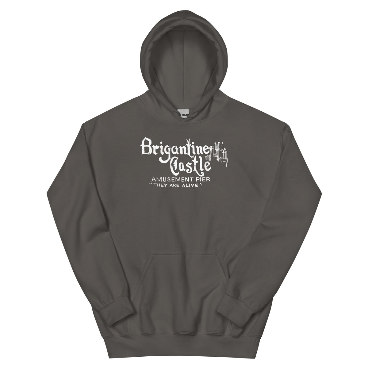 Brigantine Castle Brigantine NJ vintage hoodie, Charcoal, front
