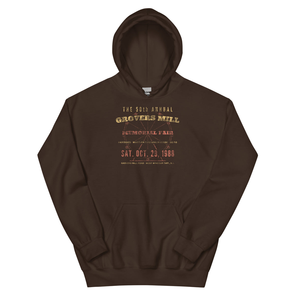 Grovers Mill Memorial Fair West Windsor NJ vintage hoodie, Dark Chocolate, front