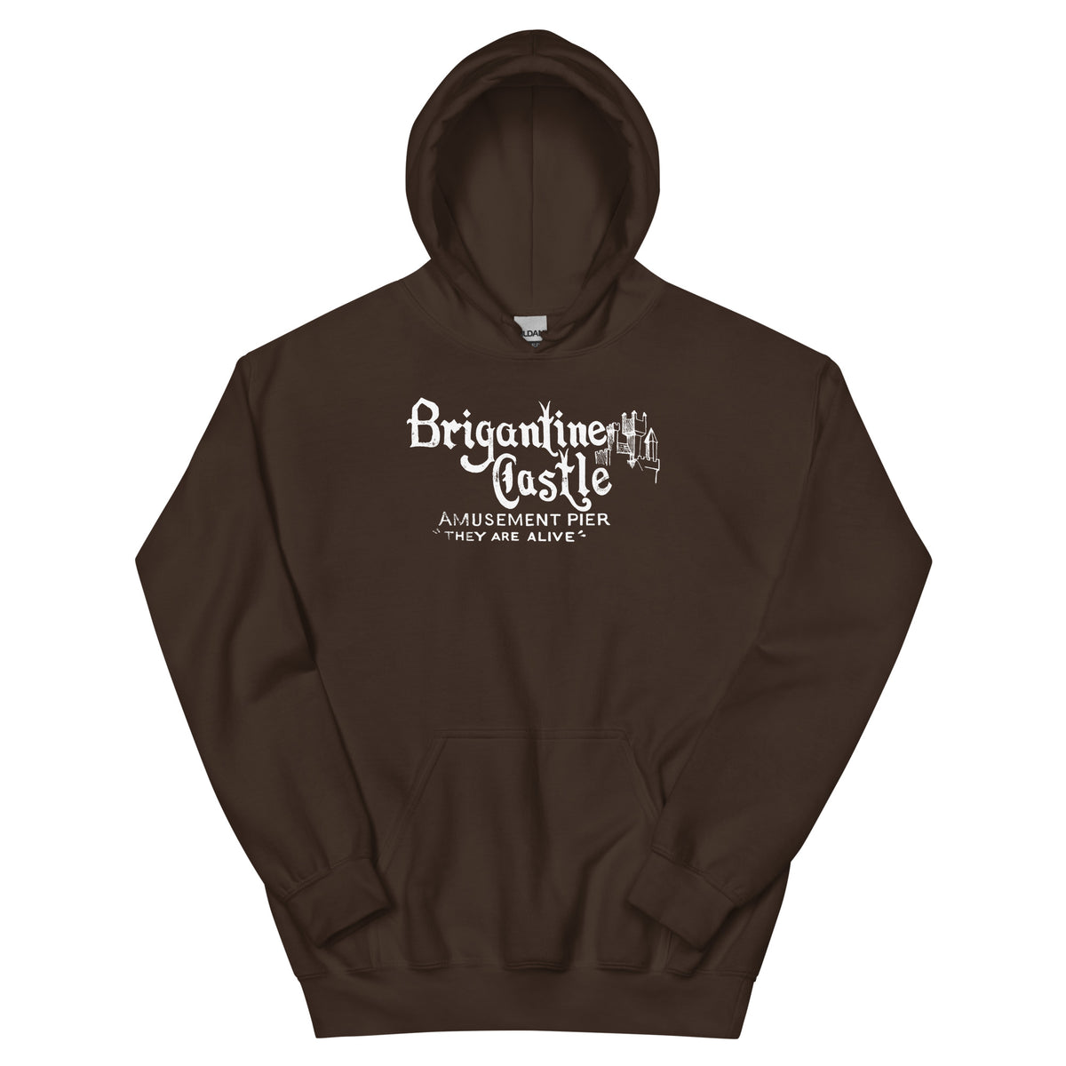 Brigantine Castle Brigantine NJ vintage hoodie, Dark Chocolate, front