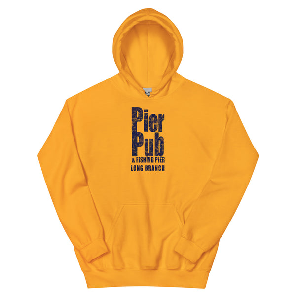 Pier Pub & Fishing Pier Long Branch NJ vintage hoodie, Gold, front