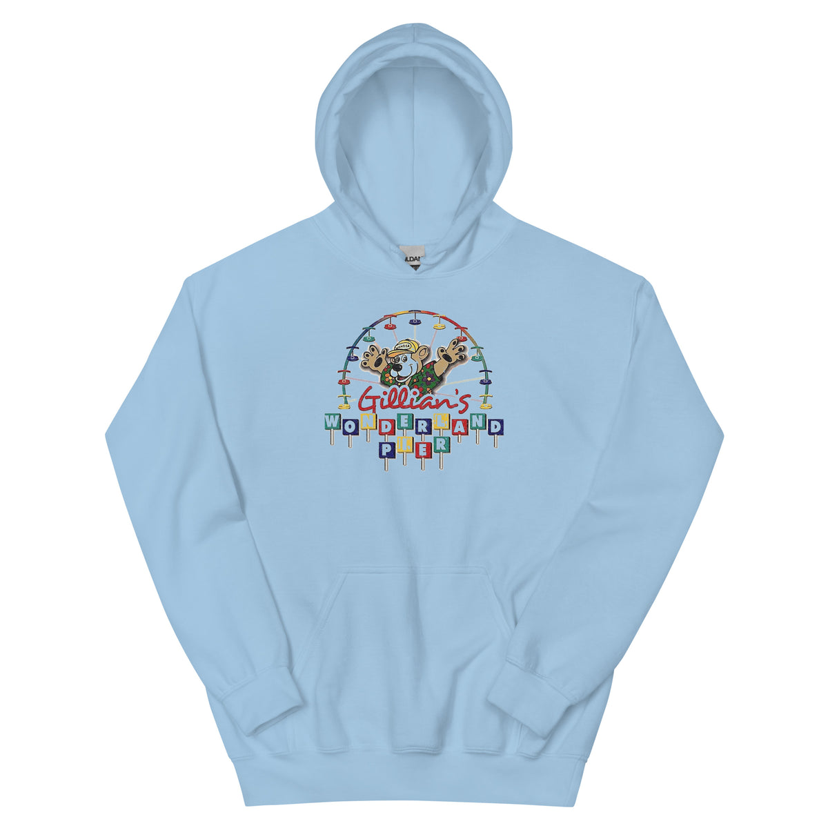 Gillian's Wonderland Pier Ocean City NJ vintage hoodie, Light Blue, front