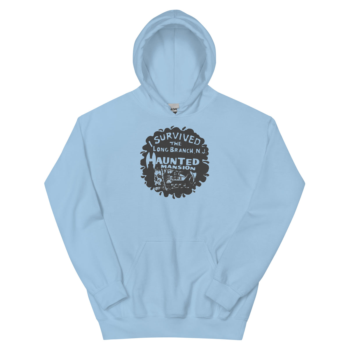 I Survived the Haunted Mansion Long Branch NJ vintage hoodie, Light Blue, front