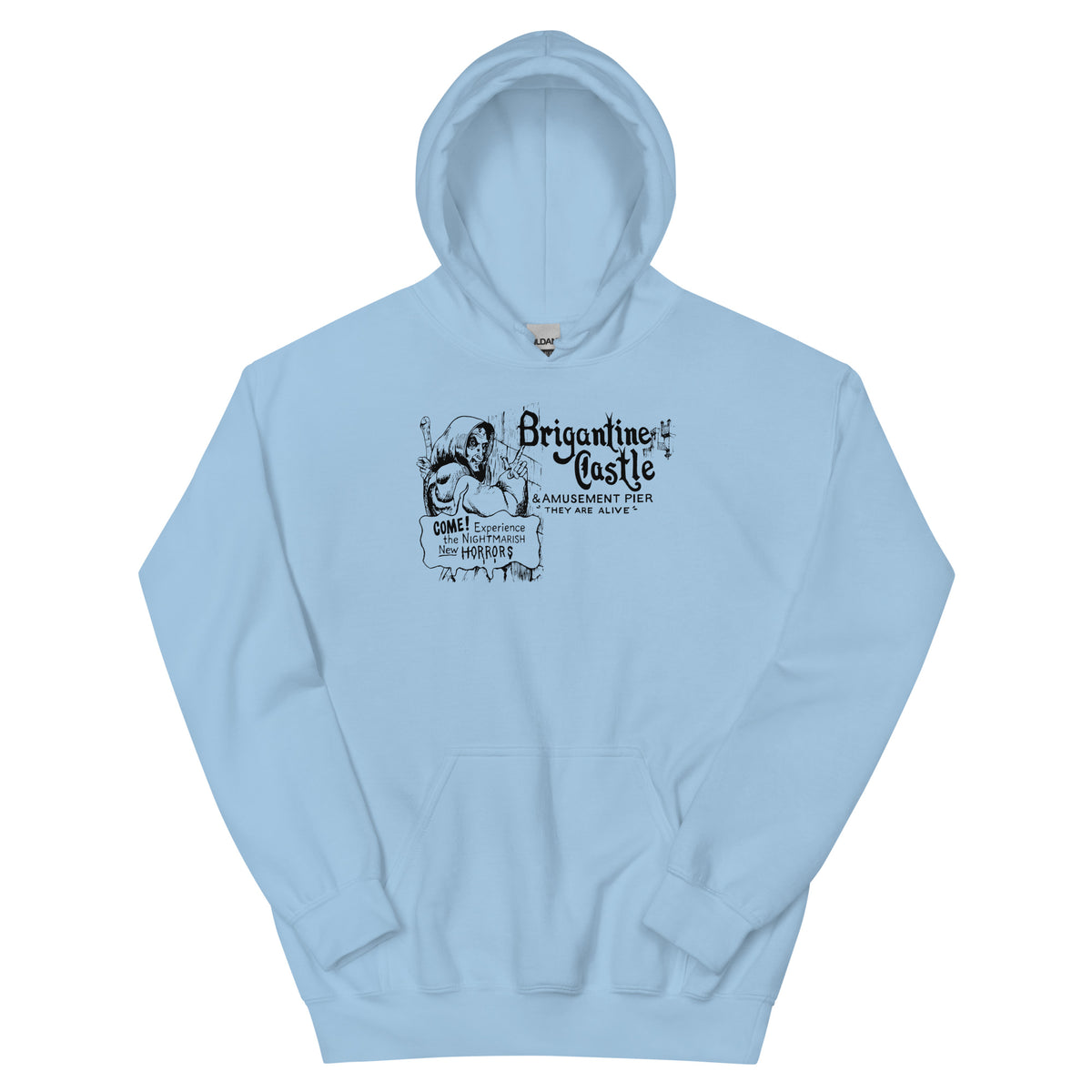 Brigantine Castle Brigantine NJ vintage hoodie, Light Blue, front
