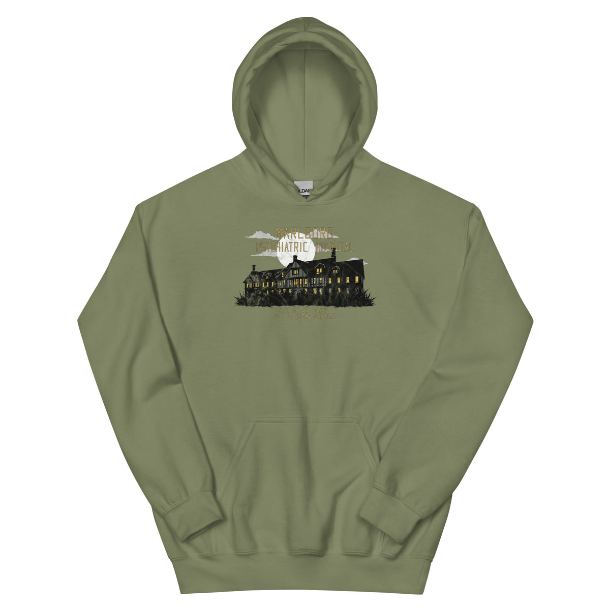 Marlboro Psychiatric Hospital Marlboro NJ vintage hoodie, Military Green, front