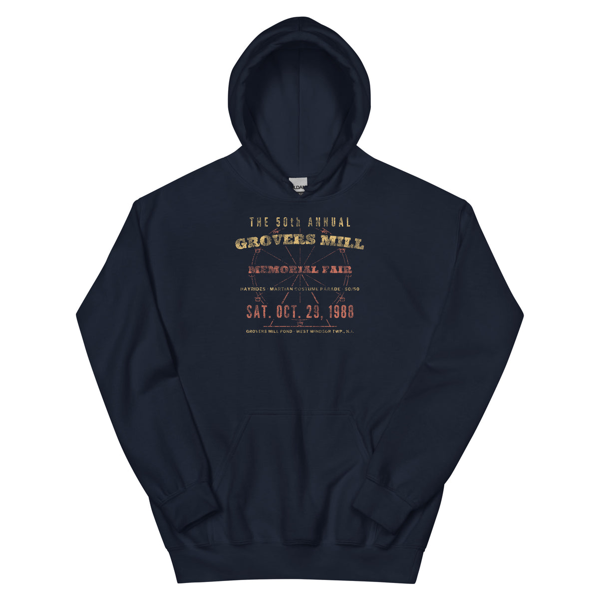 Grovers Mill Memorial Fair West Windsor NJ vintage hoodie, Navy, front