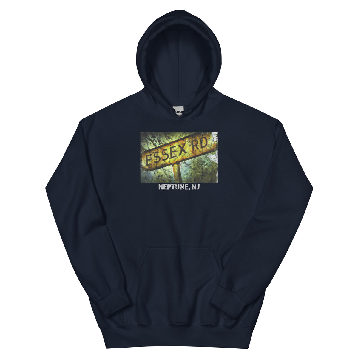 Essex Rd. Neptune NJ vintage hoodie, Navy, front