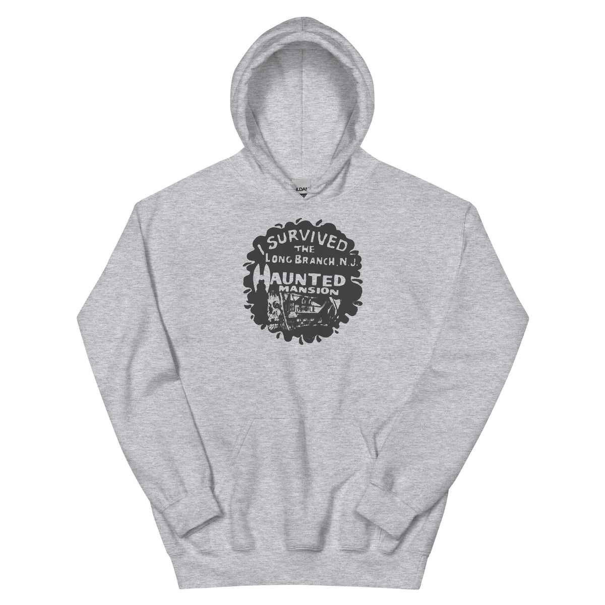 I Survived the Haunted Mansion Long Branch NJ vintage hoodie, Sport Grey, front