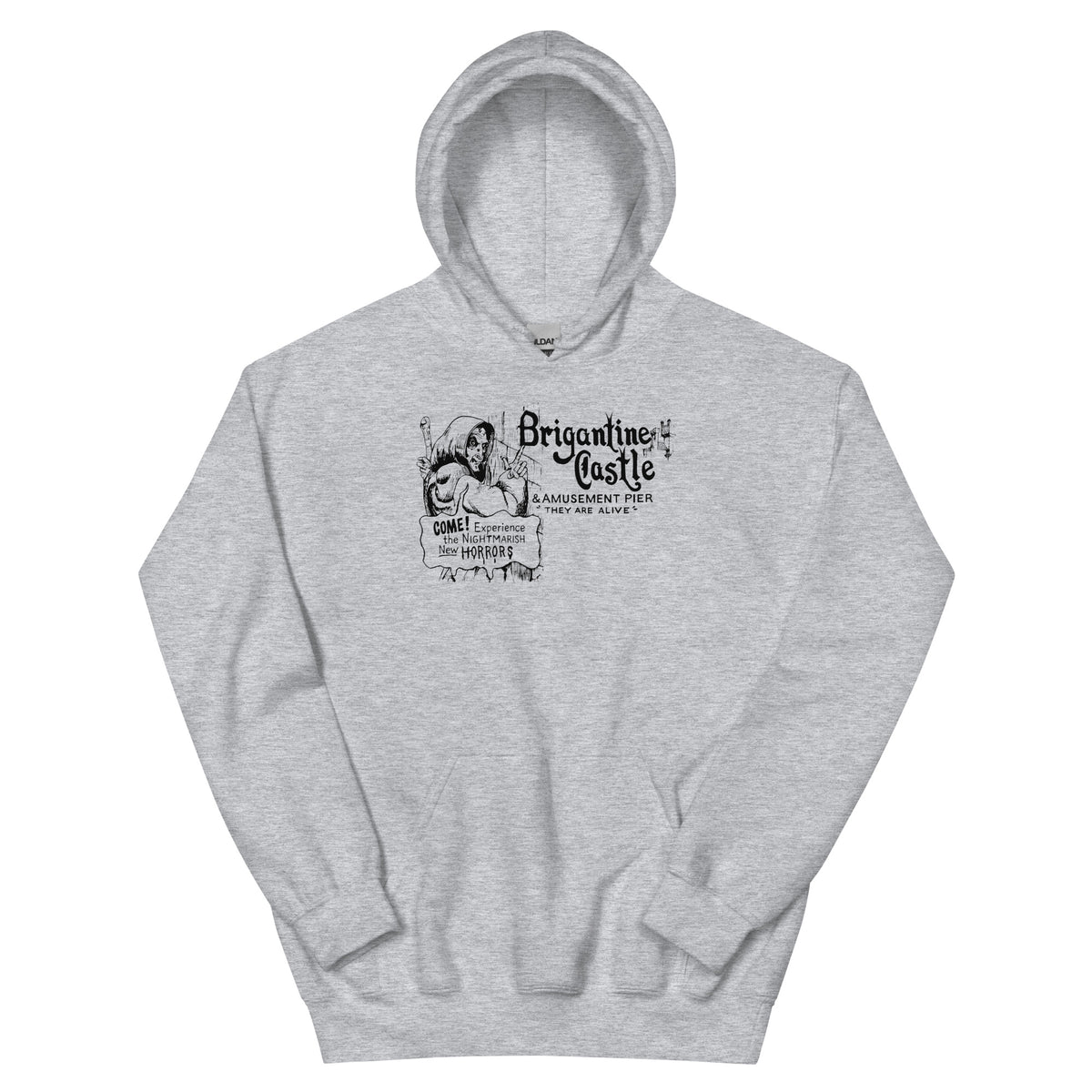 Brigantine Castle Brigantine NJ vintage hoodie, Sport Grey, front