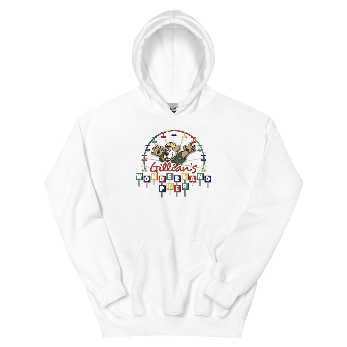 Gillian's Wonderland Pier Ocean City NJ vintage hoodie, White, front