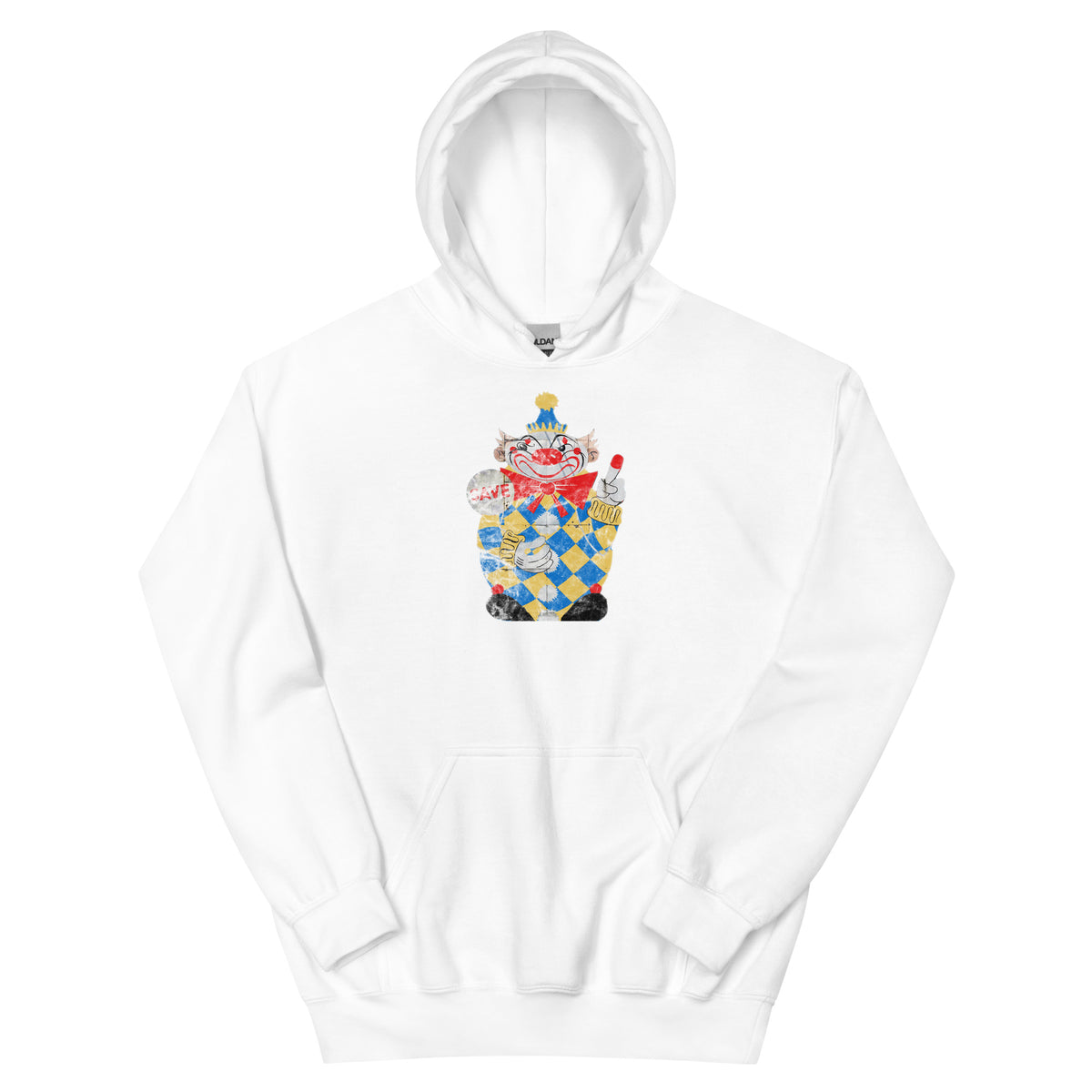 Calico The Evil Clown / Food Circus Middletown NJ vintage hoodie, White, front