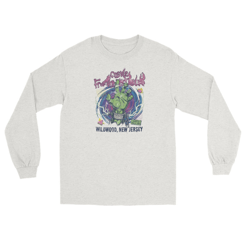 Castle Frankenstein Wildwood NJ vintage long sleeve shirt, Ash, front