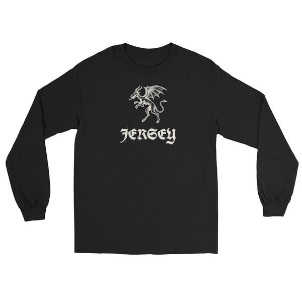 Jersey Devil Woodcut Pine Barrens vintage long sleeve shirt, Black, front