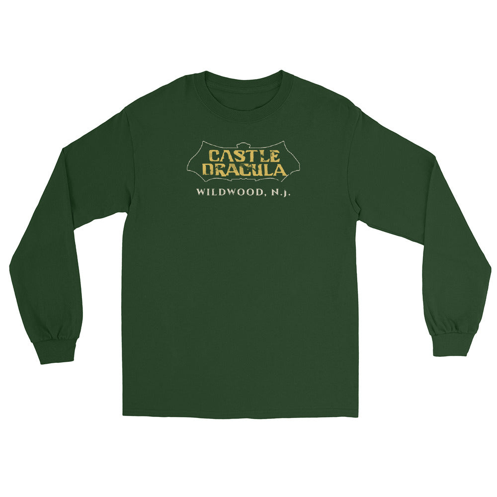 Castle Dracula Wildwood NJ vintage long sleeve shirt, Forest Green, front
