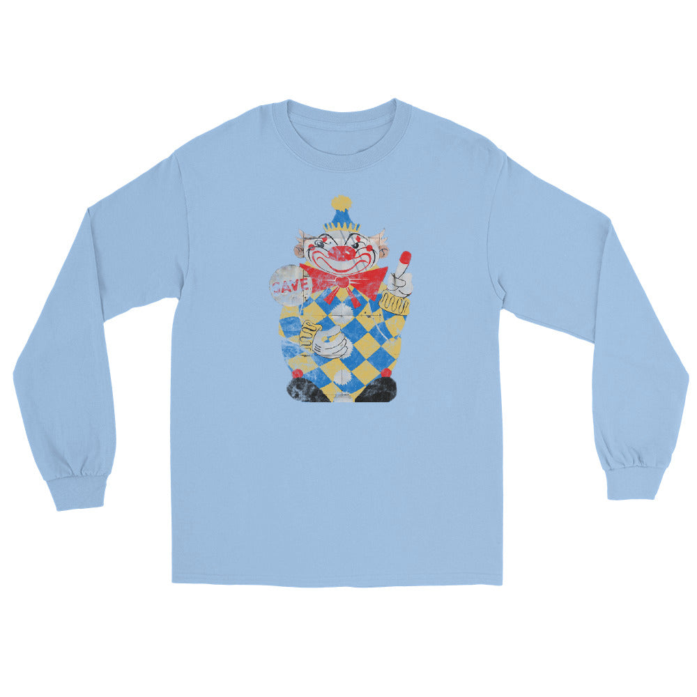 Calico The Evil Clown / Food Circus Middletown NJ vintage long sleeve shirt, Light Blue, front