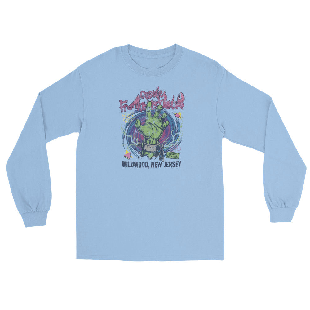Castle Frankenstein Wildwood NJ vintage long sleeve shirt, Light Blue, front