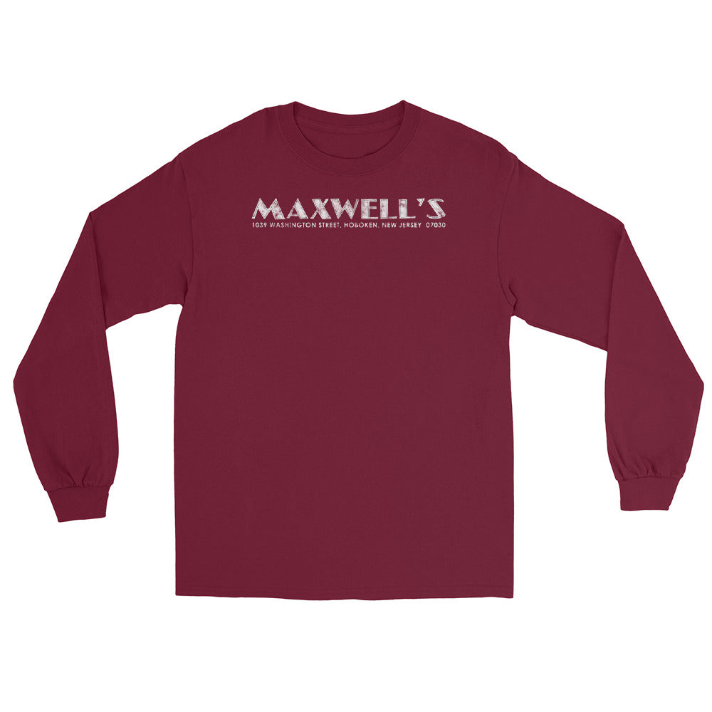 Maxwell's Hoboken NJ vintage long sleeve shirt, Maroon, front