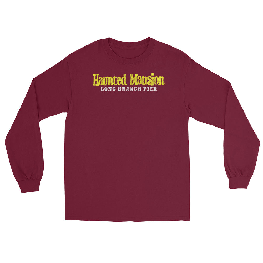 Haunted Mansion Long Branch NJ vintage long sleeve shirt, Maroon, front