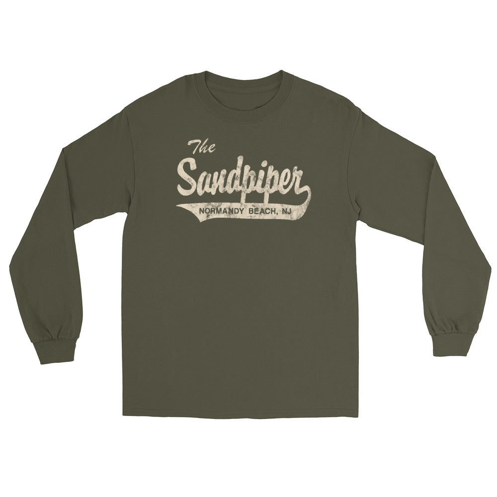 The Sandpiper Normandy Beach NJ vintage long sleeve shirt, Military Green, front