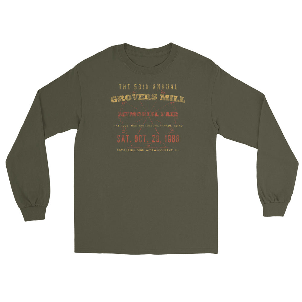 Grovers Mill Memorial Fair West Windsor NJ vintage long sleeve shirt, Military Green, front