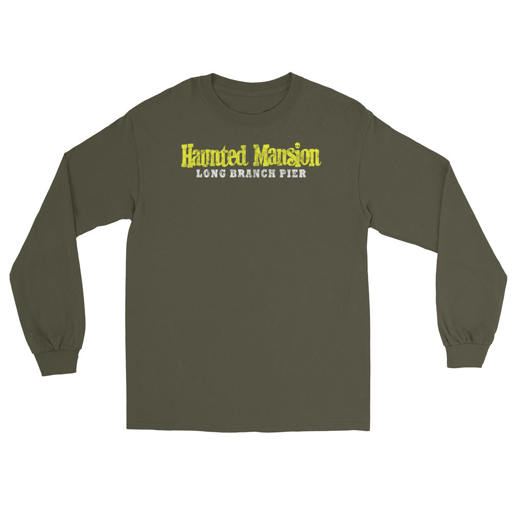 Haunted Mansion Long Branch NJ vintage long sleeve shirt, Military Green, front